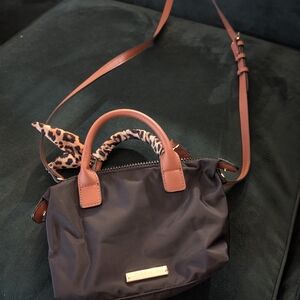 Madden Girl Brown and Black Crossbody with Leopard Scarf And Bag Chain Detail